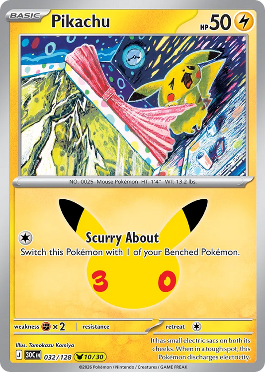 Pikachu Holofoil 032/128 30th Celebration Pokémon Card