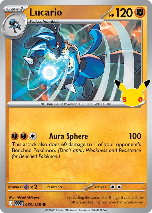 Lucario Non-Holo 083/128 30th Celebration Pokémon Card
