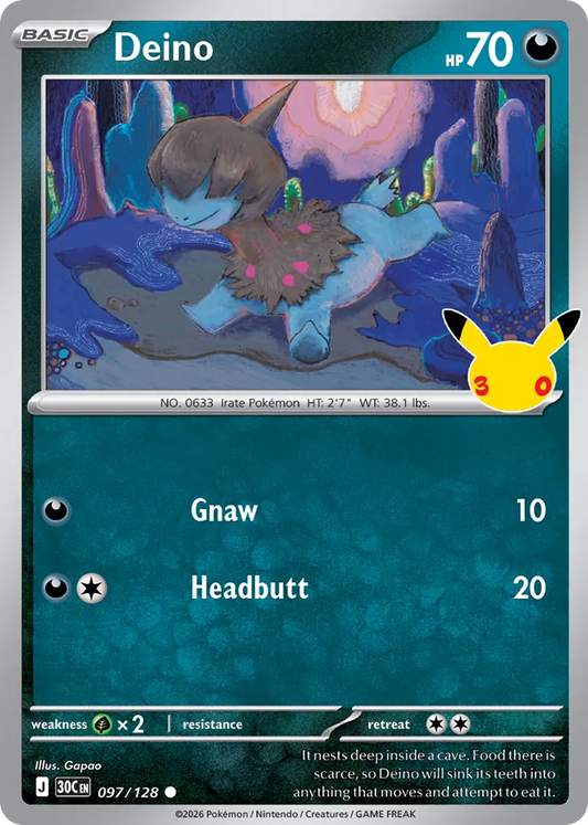 Deino Non-Holo 097/128 30th Celebration Pokémon Card