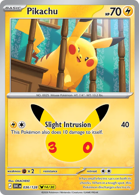 Pikachu Holofoil 036/128 30th Celebration Pokémon Card