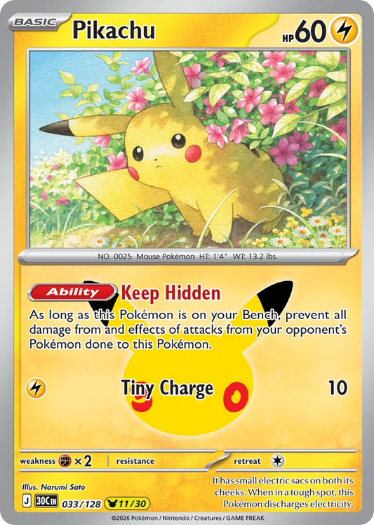 Pikachu Holofoil 033/128 30th Celebration Pokémon Card