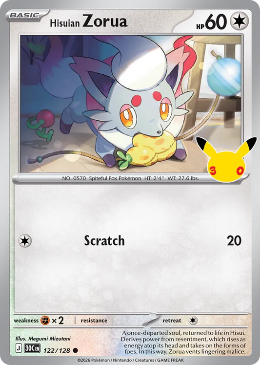 Hisuian Zorua Non-Holo 122/128 30th Celebration Pokémon Card