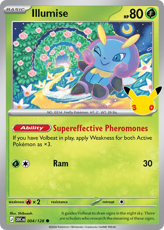Illumise Non-Holo 004/128 30th Celebration Pokémon Card