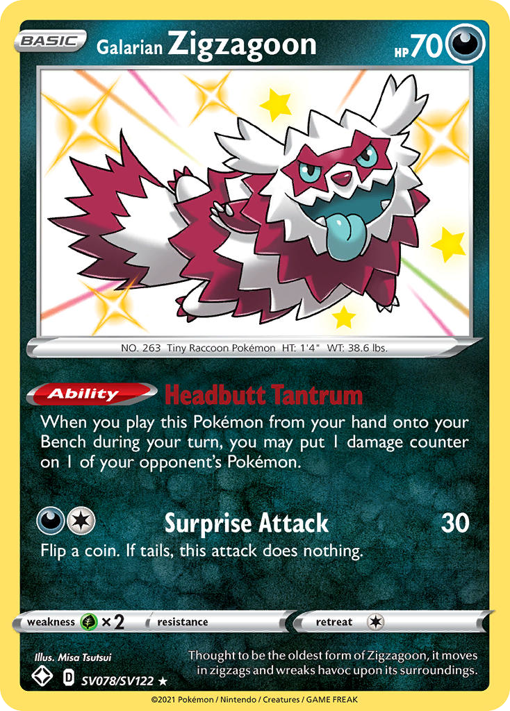 Galarian Zigzagoon Holo 078/122 Shining Fates Shiny Vault Pokémon Card
