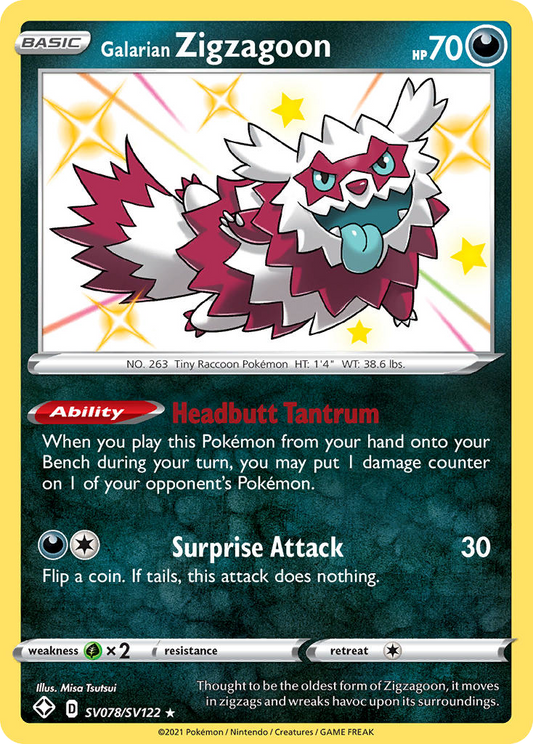 Galarian Zigzagoon Holo 078/122 Shining Fates Shiny Vault Pokémon Card