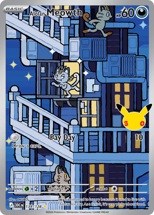Alolan Meowth Holofoil 139/128 30th Celebration Pokémon Card