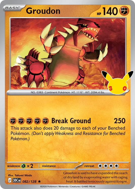 Groudon Non-Holo 082/128 30th Celebration Pokémon Card