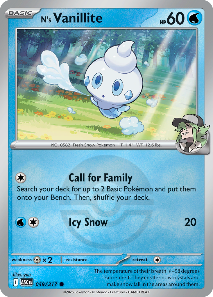 N's Vanillite Reverse 049/217 Ascended Heroes Pokémon Card