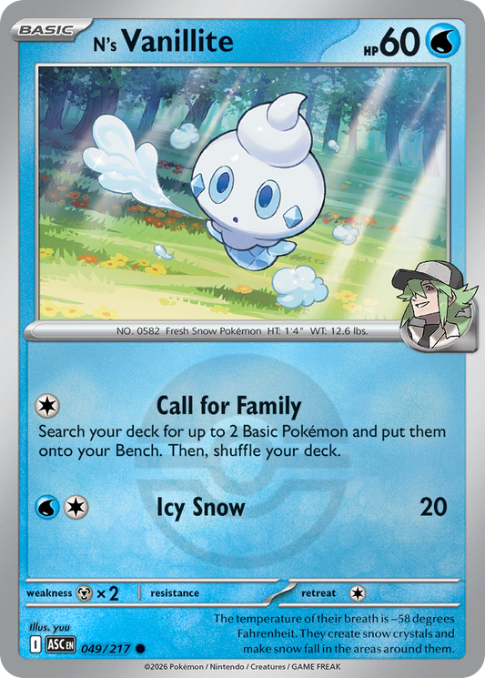 N's Vanillite Reverse 049/217 Ascended Heroes Pokémon Card