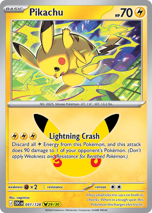Pikachu Holofoil 051/128 30th Celebration Pokémon Card