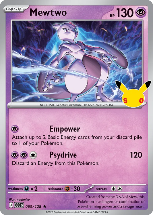 Mewtwo Non-Holo 063/128 30th Celebration Pokémon Card