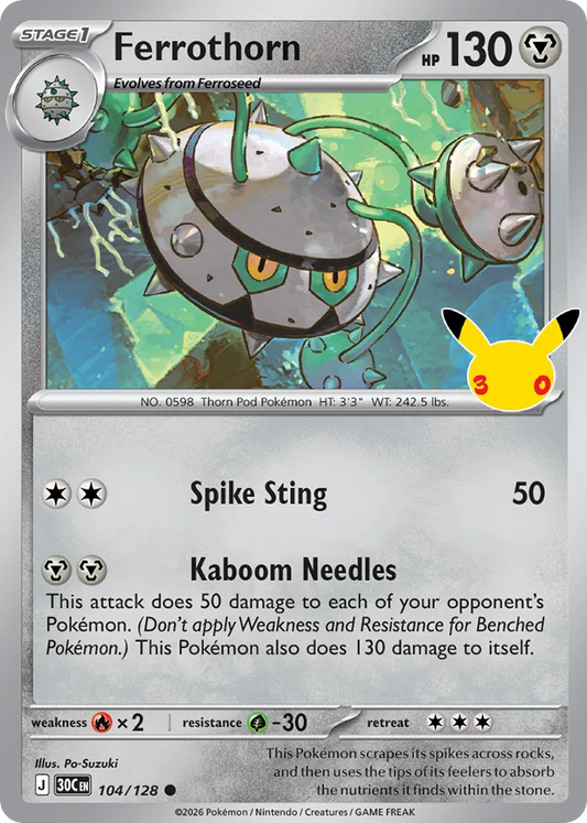 Ferrothorn Non-Holo 104/128 30th Celebration Pokémon Card