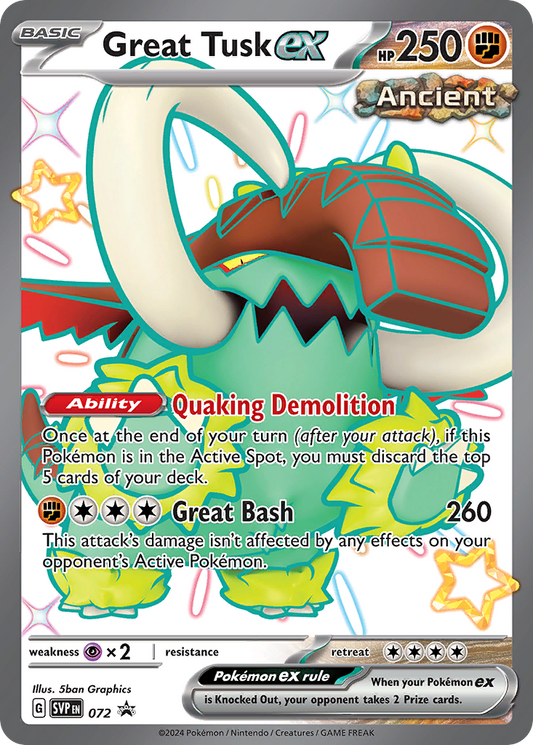 Great Tusk ex Holo 072/225 SVP Black Star Promos Pokémon Card