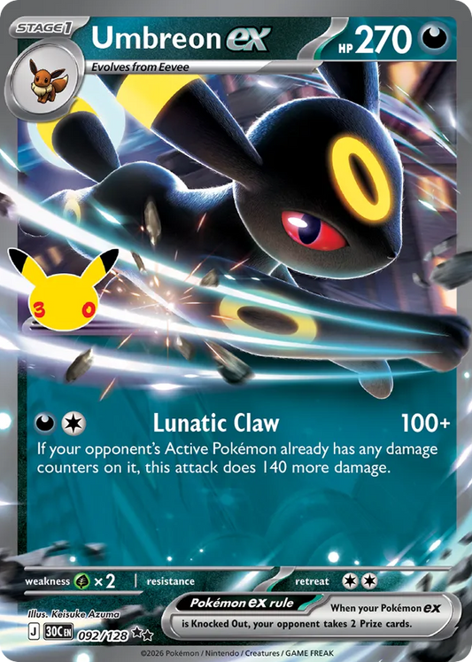 Umbreon ex Holofoil 092/128 30th Celebration Pokémon Card