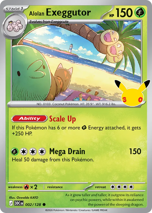 Alolan Exeggutor Non-Holo 002/128 30th Celebration Pokémon Card