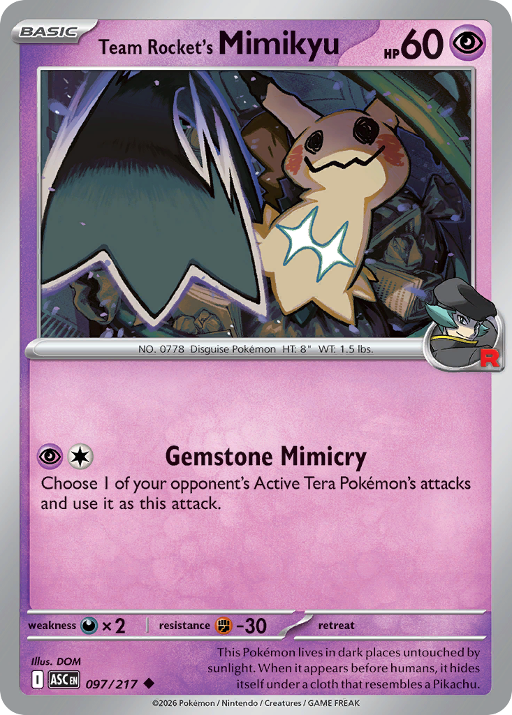 Team Rocket's Mimikyu Non-Holo 097/217 Ascended Heroes Pokémon Card