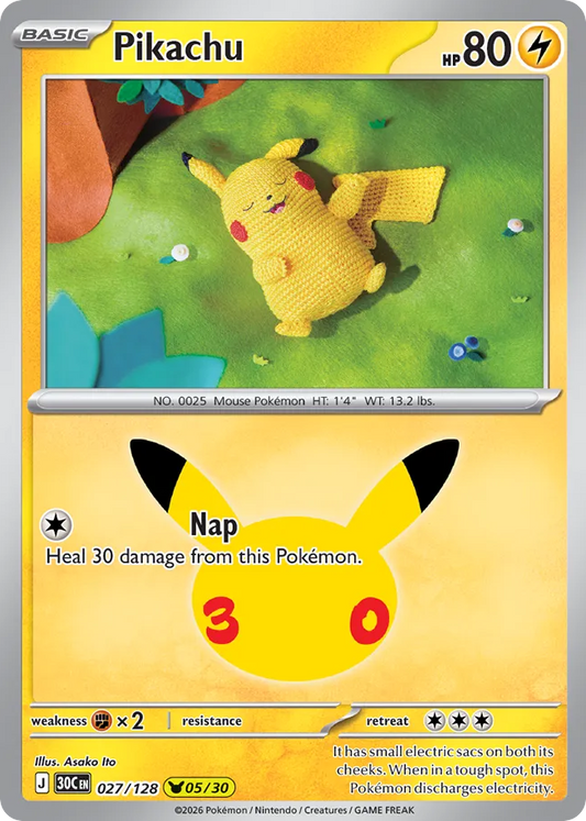Pikachu Holofoil 027/128 30th Celebration Pokémon Card