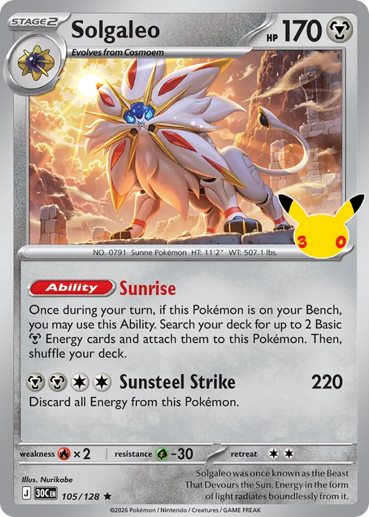 Solgaleo Non-Holo 105/128 30th Celebration Pokémon Card
