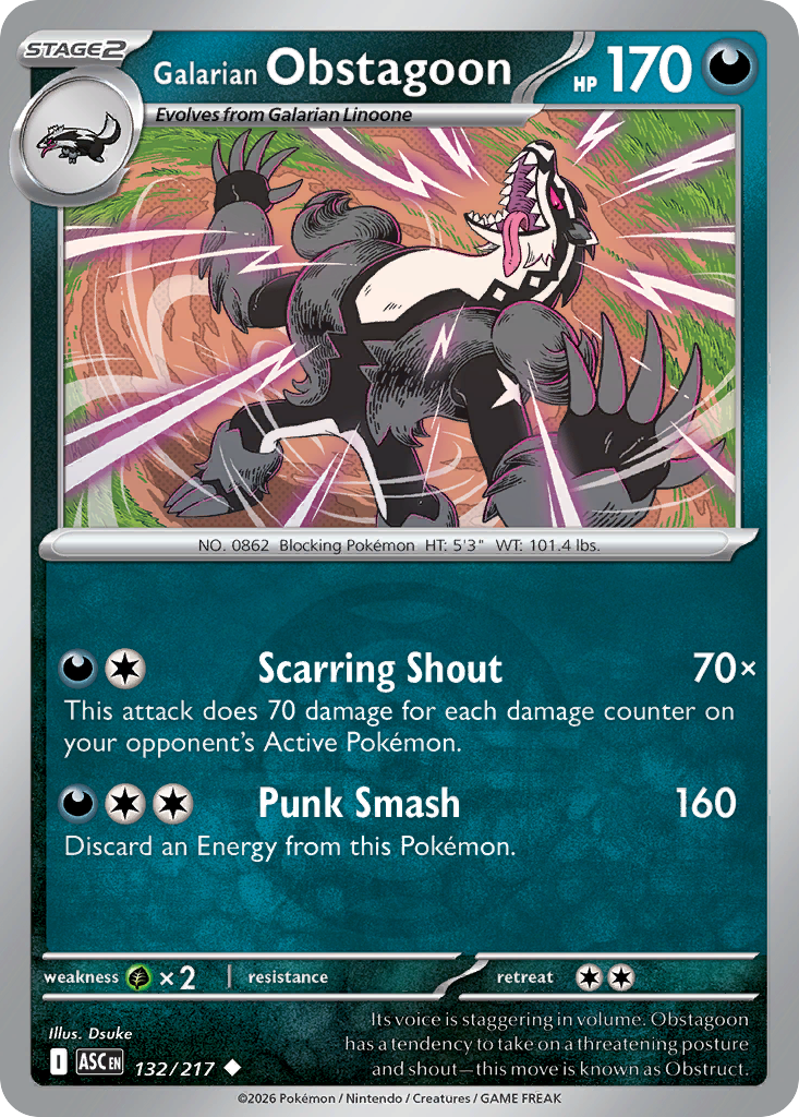 Galarian Obstagoon Reverse 132/217 Ascended Heroes Pokémon Card