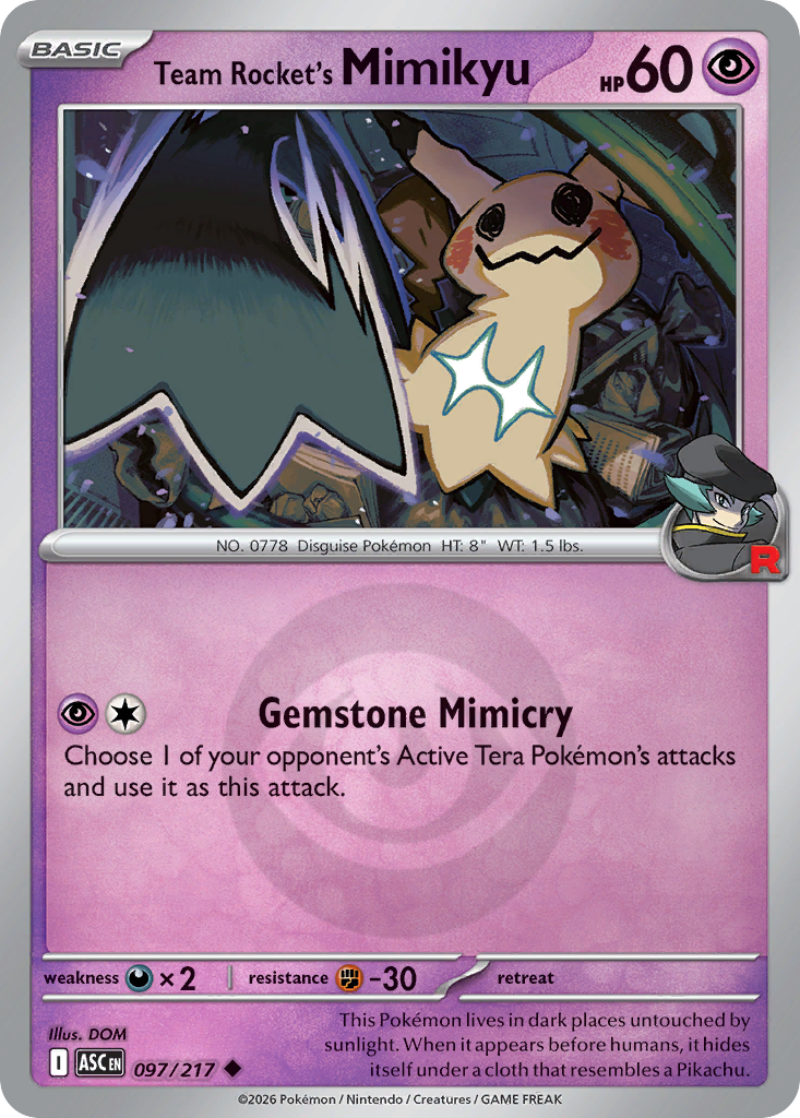 Team Rocket's Mimikyu Reverse 097/217 Ascended Heroes Pokémon Card