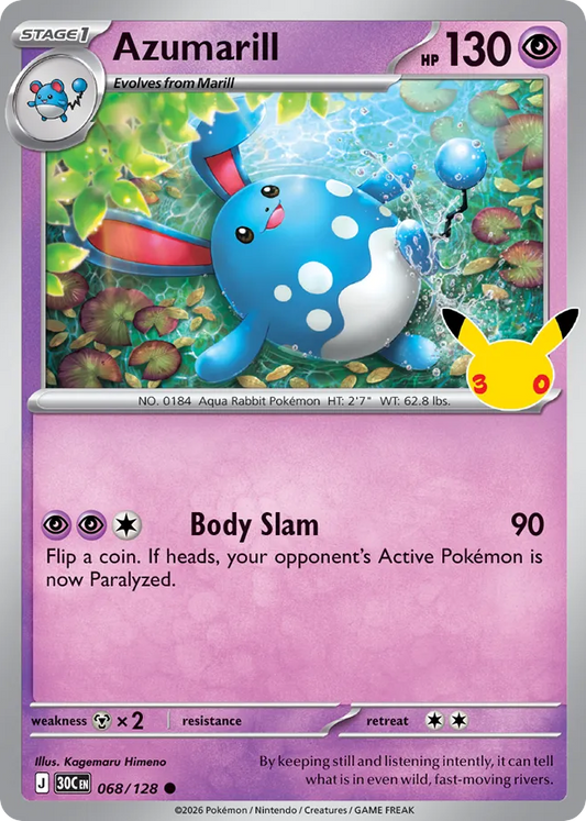 Azumarill Non-Holo 068/128 30th Celebration Pokémon Card