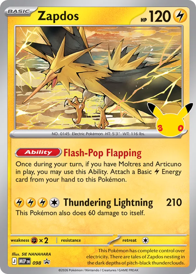 Zapdos Holofoil 098/0 MEP Black Star Promos Pokémon Card