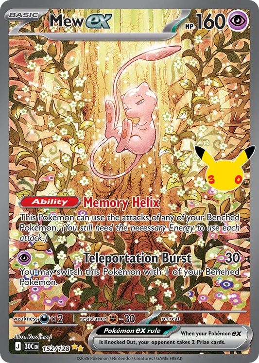 Mew ex Holofoil 152/128 30th Celebration Pokémon Card