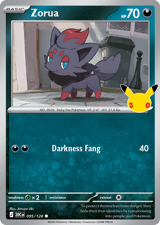 Zorua Non-Holo 095/128 30th Celebration Pokémon Card