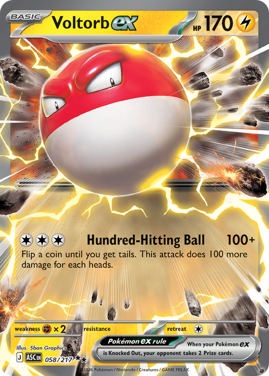 Voltorb ex Holofoil 058/217 Ascended Heroes Pokémon Card