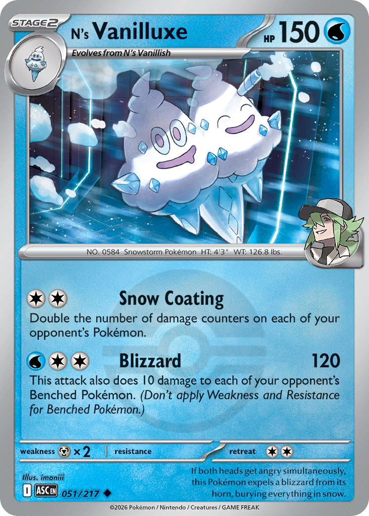 N's Vanilluxe Reverse 051/217 Ascended Heroes Pokémon Card
