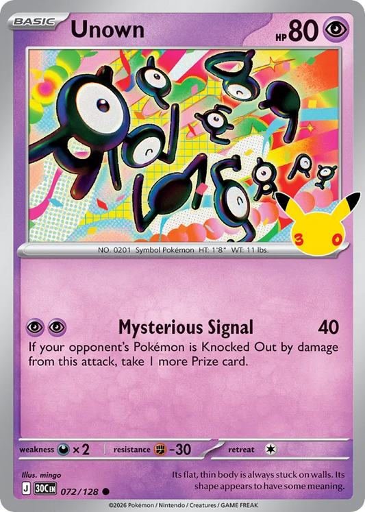 Unown Non-Holo 072/128 30th Celebration Pokémon Card