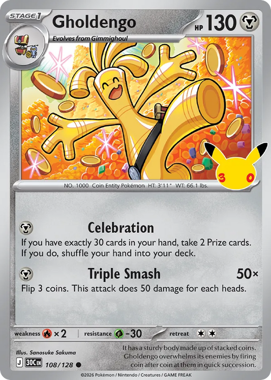 Gholdengo Non-Holo 108/128 30th Celebration Pokémon Card