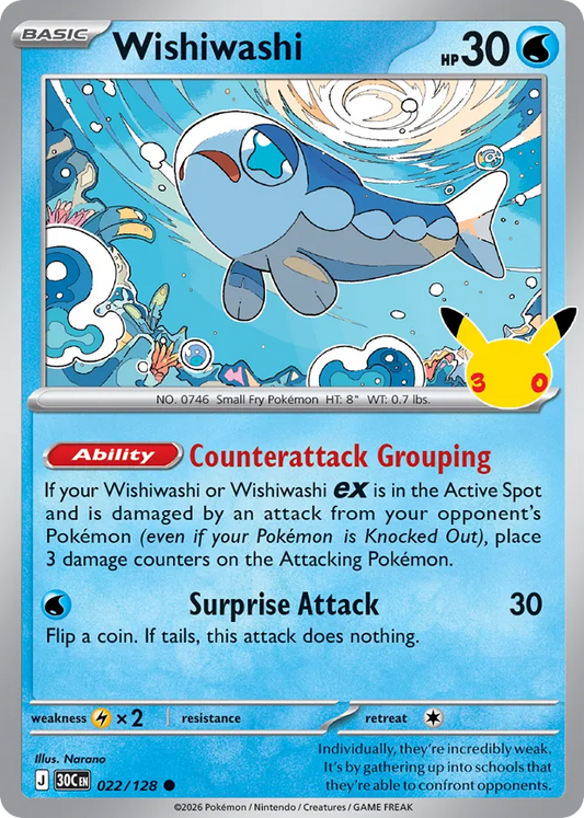 Wishiwashi Non-Holo 022/128 30th Celebration Pokémon Card