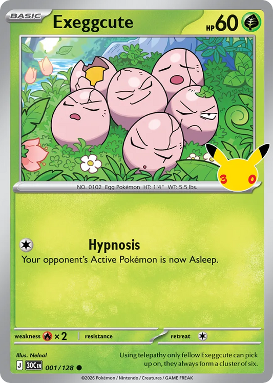 Exeggcute Non-Holo 001/128 30th Celebration Pokémon Card