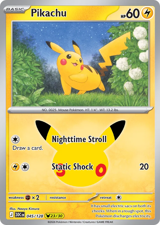 Pikachu Holofoil 045/128 30th Celebration Pokémon Card