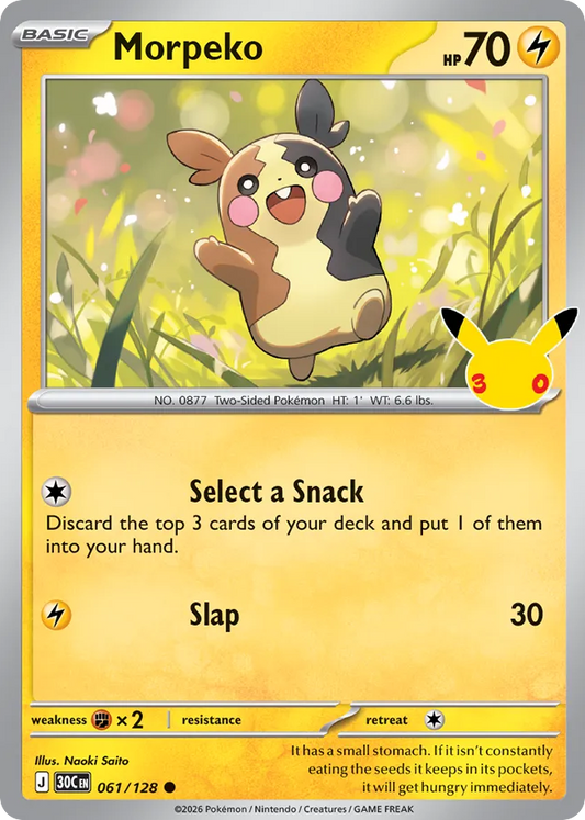 Morpeko Non-Holo 061/128 30th Celebration Pokémon Card