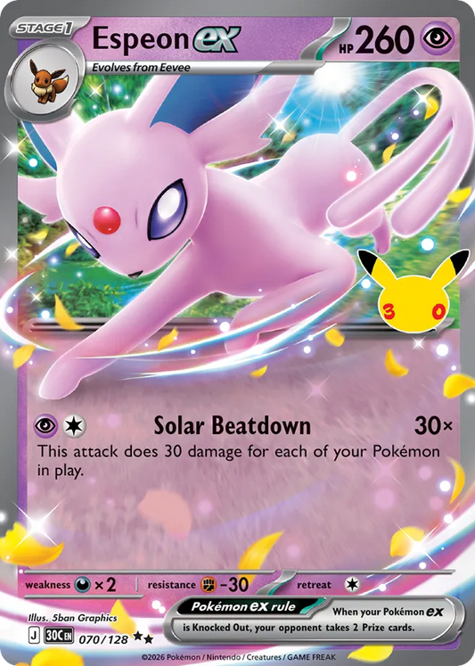 Espeon ex Holofoil 070/128 30th Celebration Pokémon Card