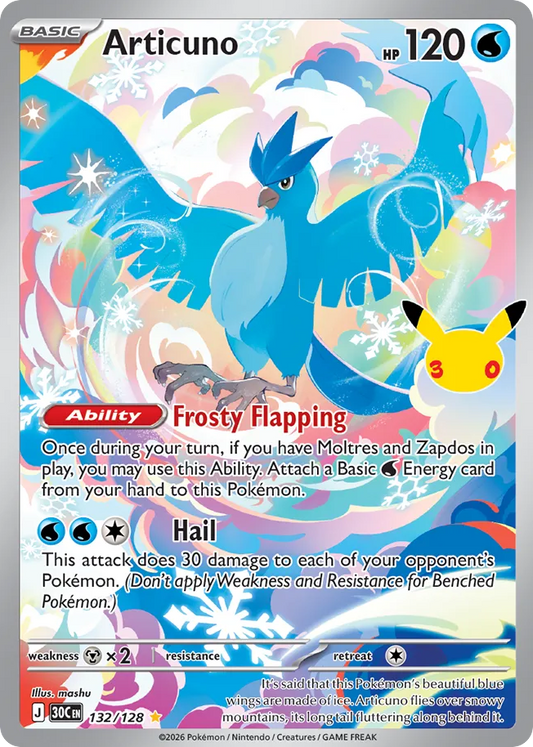 Articuno Holofoil 132/128 30th Celebration Pokémon Card