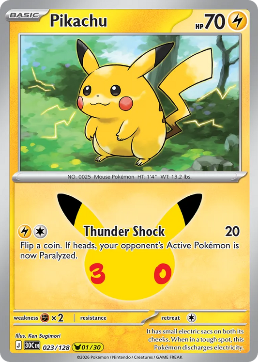 Pikachu Holofoil 023/128 30th Celebration Pokémon Card