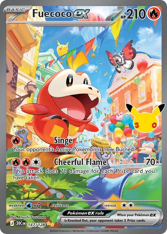 Fuecoco ex Holofoil 147/128 30th Celebration Pokémon Card