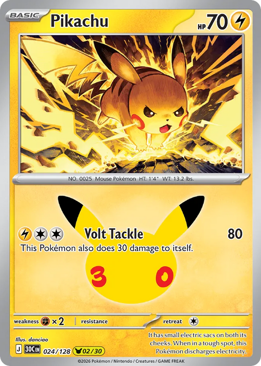 Pikachu Holofoil 024/128 30th Celebration Pokémon Card