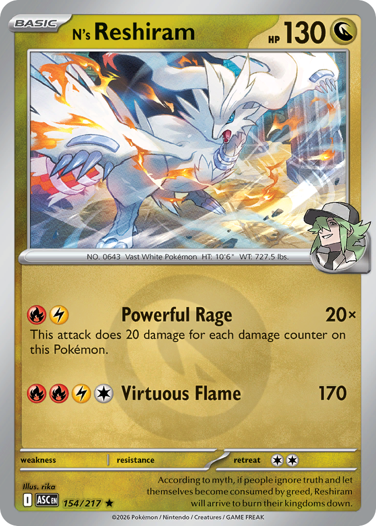 N's Reshiram Reverse 154/217 Ascended Heroes Pokémon Card