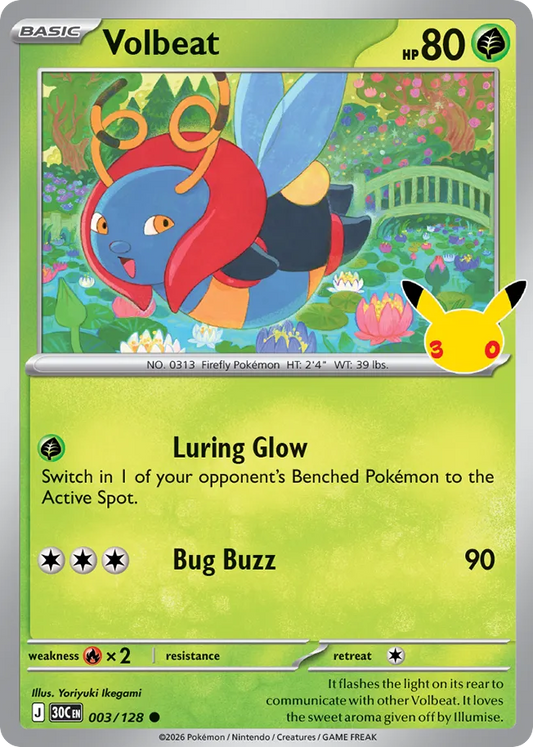 Volbeat Non-Holo 003/128 30th Celebration Pokémon Card