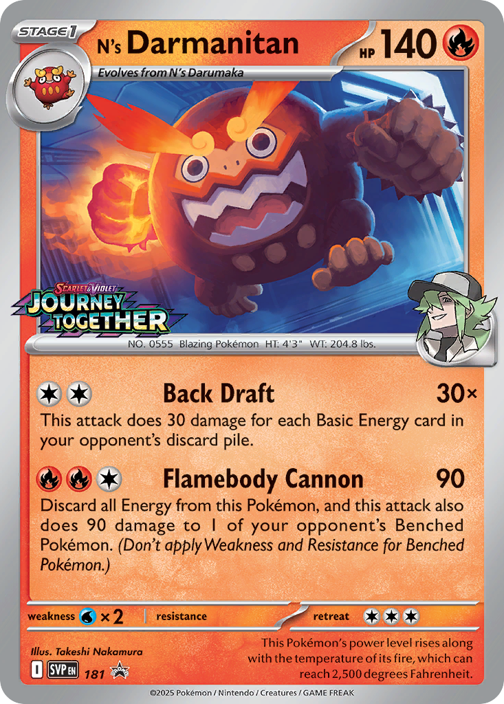 N's Darmanitan Holofoil 181/225 SVP Black Star Promos Pokémon Card