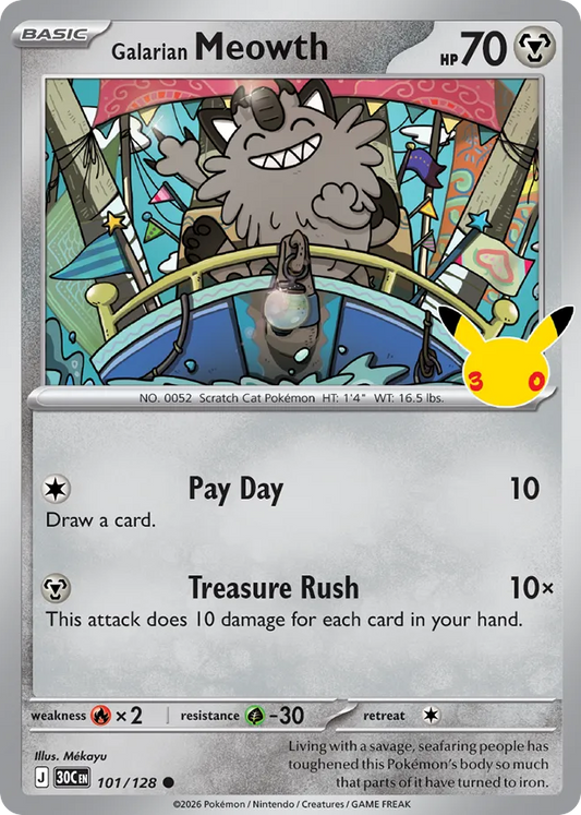 Galarian Meowth Non-Holo 101/128 30th Celebration Pokémon Card