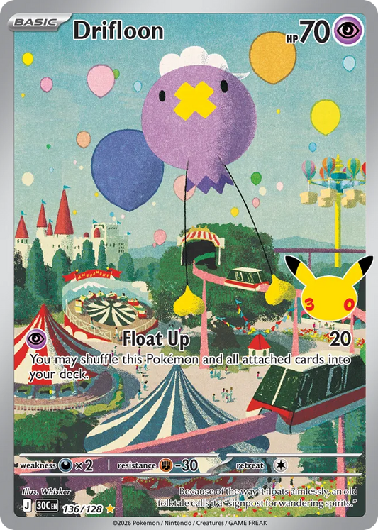 Drifloon Holofoil 136/128 30th Celebration Pokémon Card