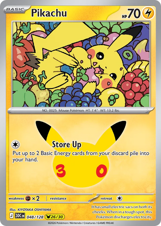 Pikachu Holofoil 048/128 30th Celebration Pokémon Card