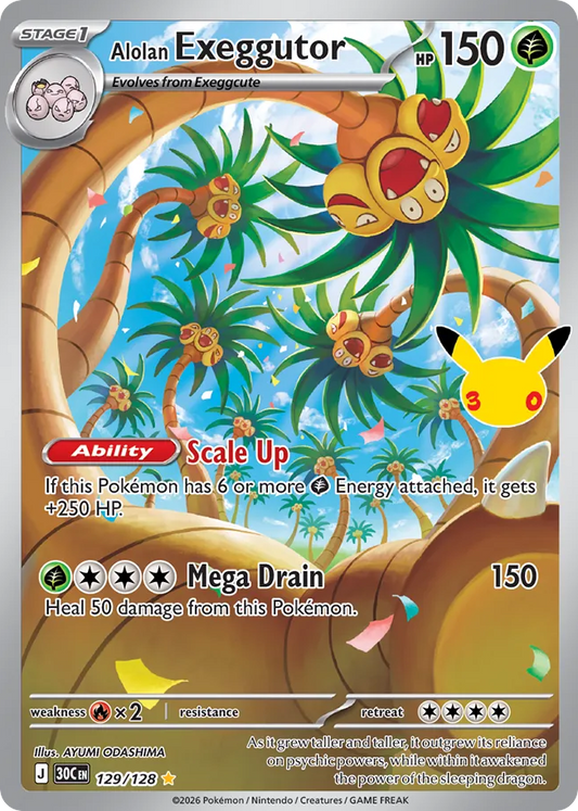 Alolan Exeggutor Holofoil 129/128 30th Celebration Pokémon Card