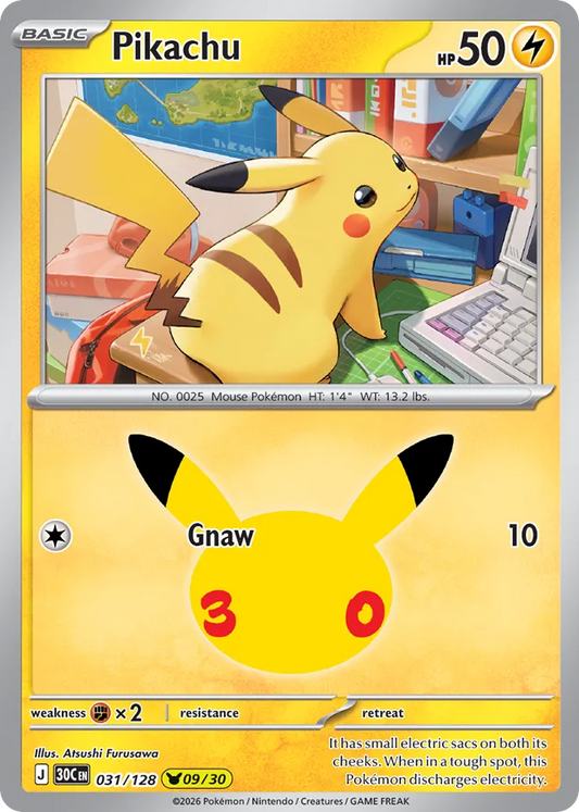 Pikachu Holofoil 031/128 30th Celebration Pokémon Card