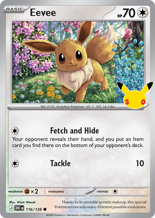 Eevee Non-Holo 116/128 30th Celebration Pokémon Card